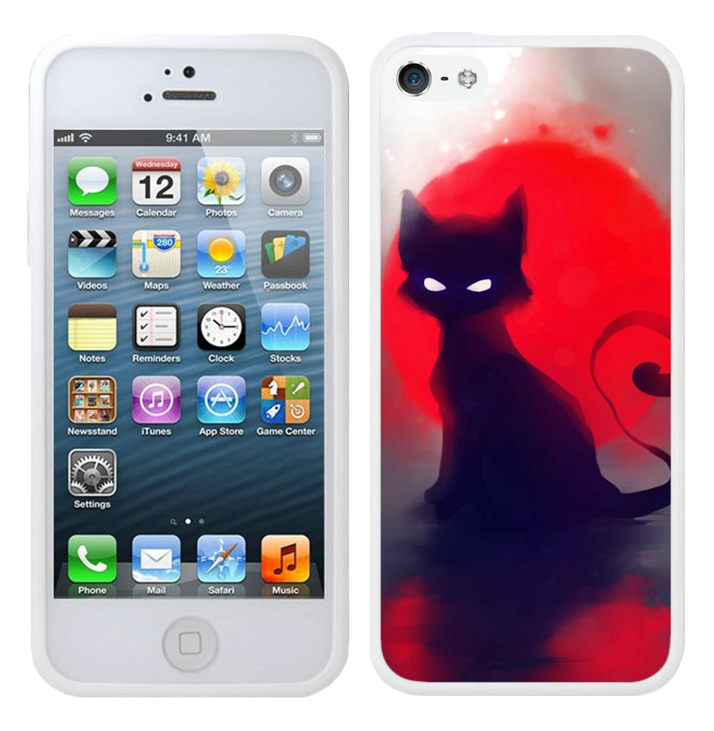 ART Red Sun Black Cat White iPhone 5 5S Case
